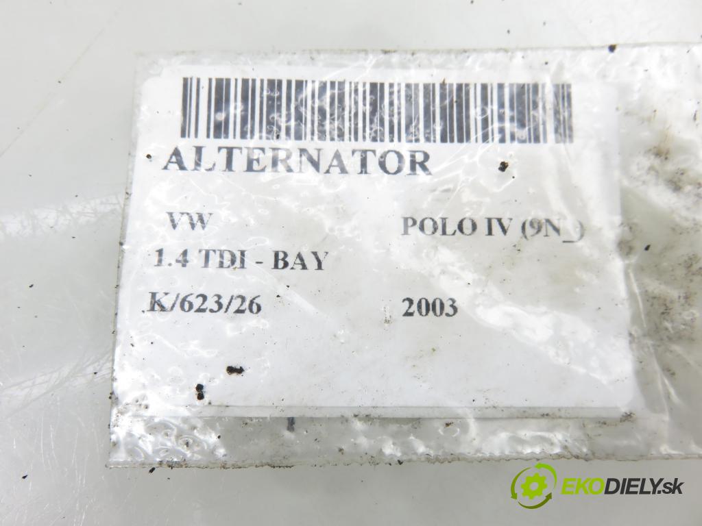VW POLO (9N_) HB 2003 55,00 1.4 TDI - BAY 1422,00 Alternátor 037903025M ; 0124325013 (Alternátor)
