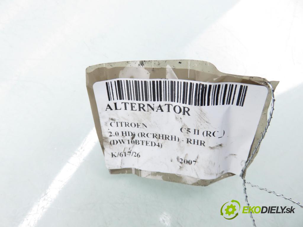 CITROEN C5 II (RC_) LIFTBACK 2007 100,00 2.0 HDi 136 - RHR (DW10BTED4) 1997,00 Alternátor A004TJ0084C ; 9654752880 (Alternátor)