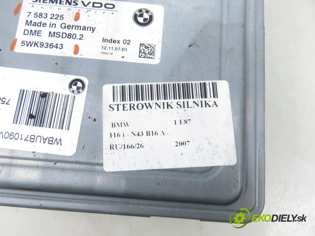 BMW 1 (E81) HB 2007 89,00 116 i 121 - N43 B16 A 1599,00 Riadiaca jednotka Motor 7583225 ; 5WK93643