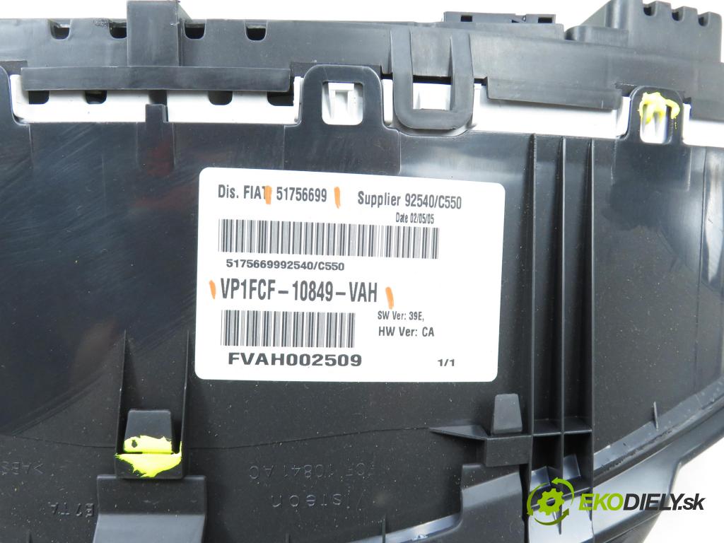 FIAT STILO Multi Wagon (192_) KOMBI 2004 70,00 1.4 16V 95 - 843 A1.000 1368,00 Prístrojovka elektrický 51756699 ; VP1FCF10849VAH