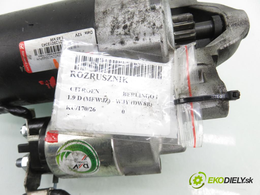 CITROEN BERLINGO / BERLINGO FIRST nadwozie wielkoprzestrzenne (MPV) KOMBIVAN 2001 51,00 1.9 D - WJY (DW8B) 1868,00 startér S0550 (Startér)