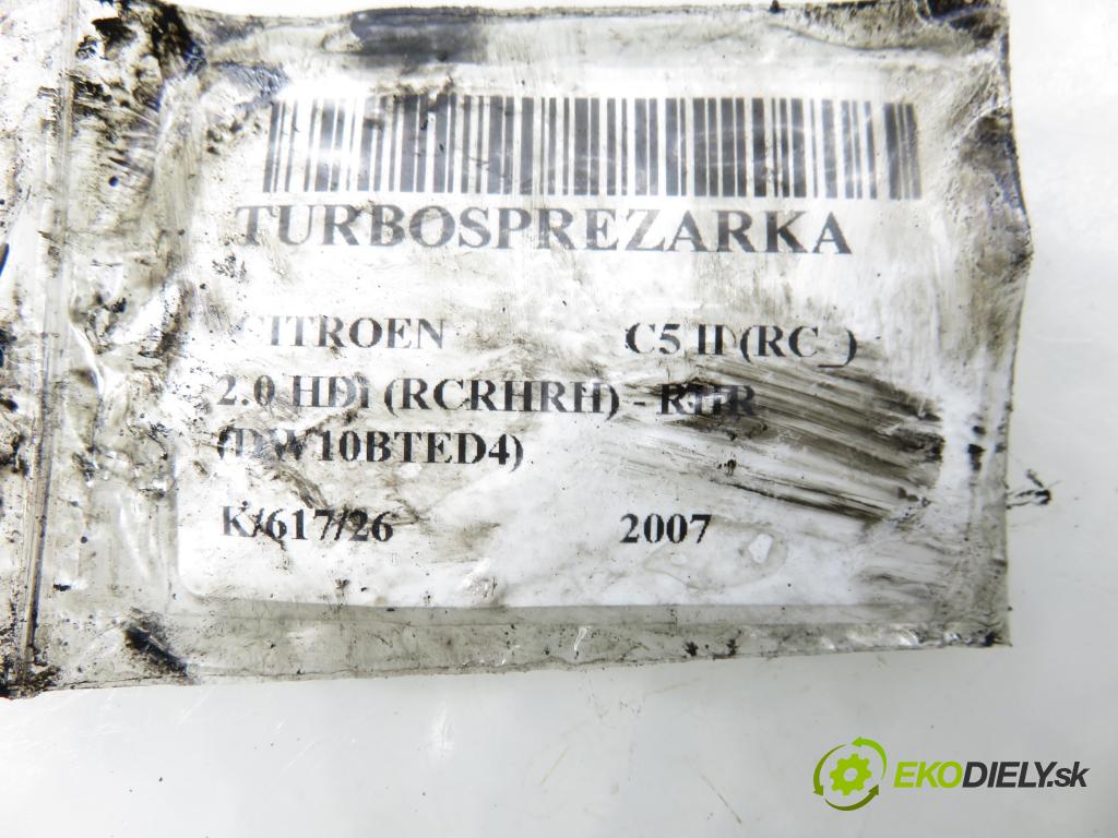 CITROEN C5 II (RC_) LIFTBACK 2007 100,00 2.0 HDi 136 - RHR (DW10BTED4) 1997,00 RYCHLONABÍJEČKA: 9682778680 (Kompletní turbodmychadlo)