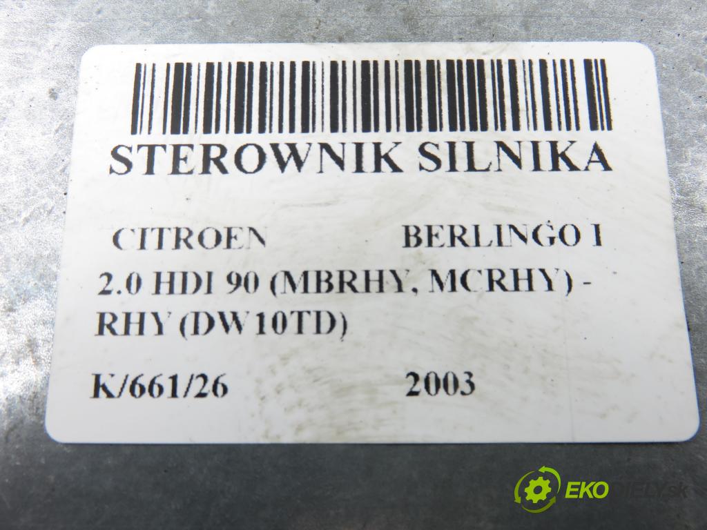CITROEN BERLINGO FIRST Skrzynia (M_) KOMBIVAN 2003 66,00 2.0 HDI 90 - RHY (DW10TD) 1997,00 Riadiaca jednotka Motor 5WS40136CT ; 9653059380