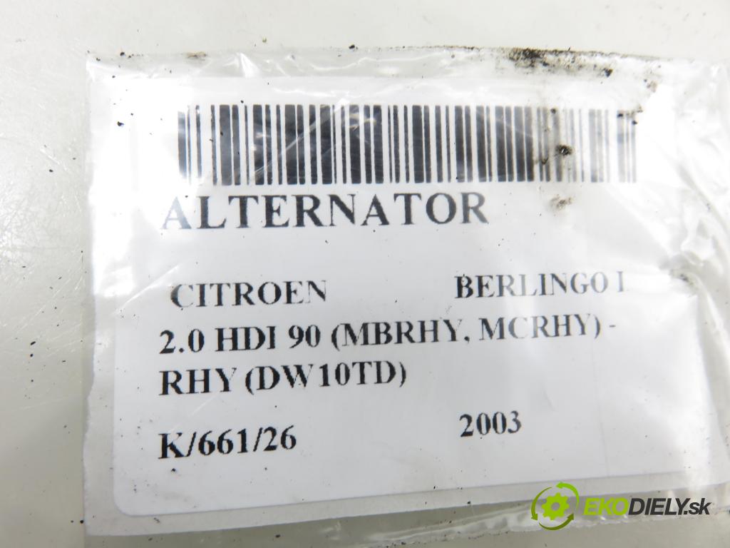 CITROEN BERLINGO FIRST Skrzynia (M_) KOMBIVAN 2003 66,00 2.0 HDI 90 - RHY (DW10TD) 1997,00 Alternátor 9646476280 (Alternátor)