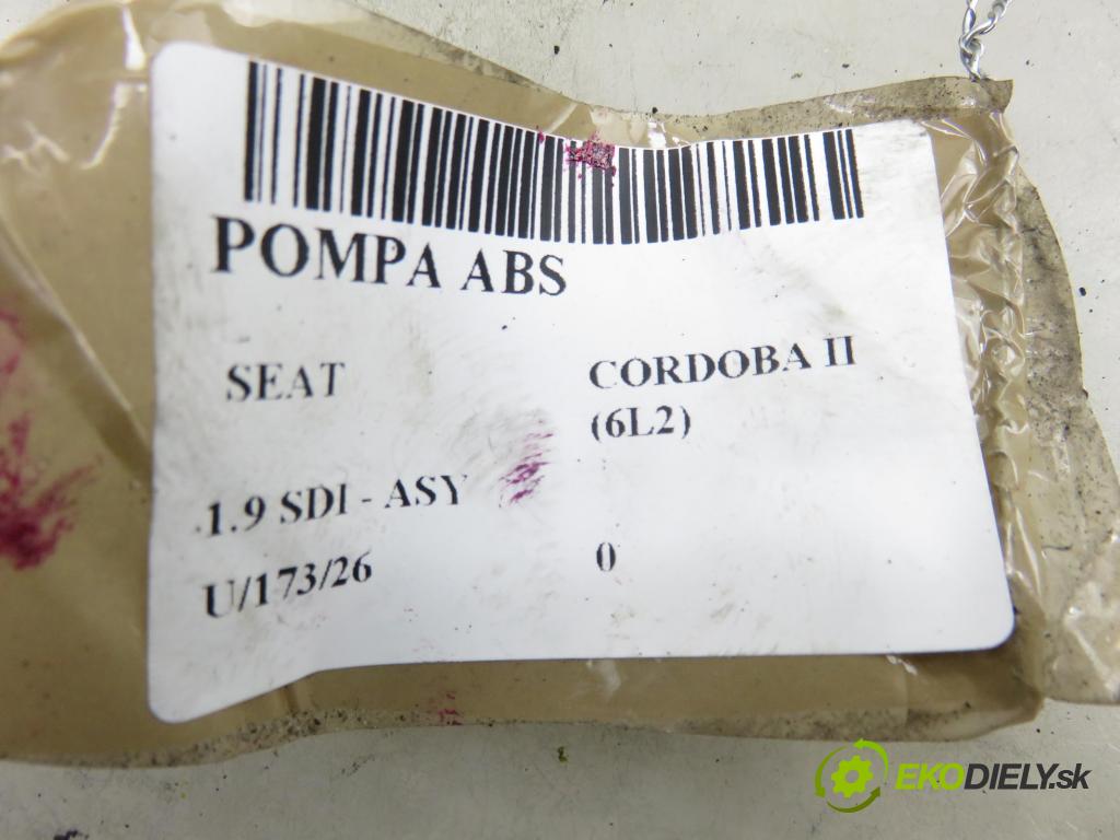 SEAT CORDOBA (6L2) SEDAN 2003 47,00 1.9 SDI - ASY 1896,00 Pumpa ABS 0265800003 ; 6Q0614117E ; 0265222006 (Pumpa ABS)