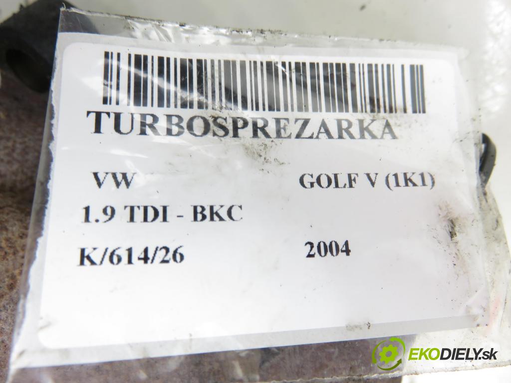 VW GOLF V (1K1) HB 2004 77,00 1.9 TDI PD 105 - BKC 1896,00 RYCHLONABÍJEČKA: 038253016R (Kompletní turbodmychadlo)