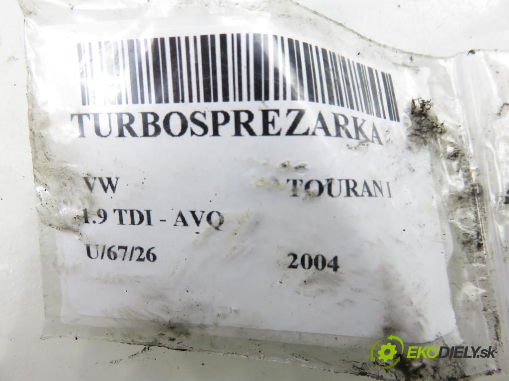 VW TOURAN (1T1, 1T2) MINIVAN 2004 74,00 1.9 TDI PD 100 - AVQ 1896,00 RYCHLONABÍJEČKA: 038253016R (Kompletní turbodmychadlo)