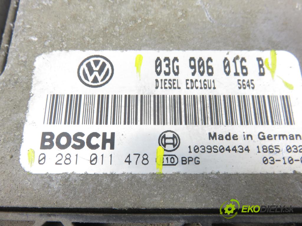 VW GOLF V (1K1) HB 2004 77,00 1.9 TDI PD 105 - BKC 1896,00 Riadiaca jednotka Motor 03G906016B ; 0281011478
