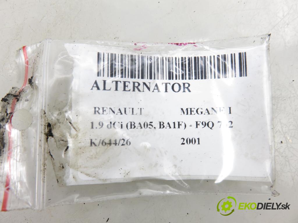 RENAULT MEGANE I (BA0/1_) HB 2001 75,00 1.9 dCi (BA05, BA1F) - F9Q 732 1870,00 Alternátor 8200064685 ; 2542495A (Alternátor)