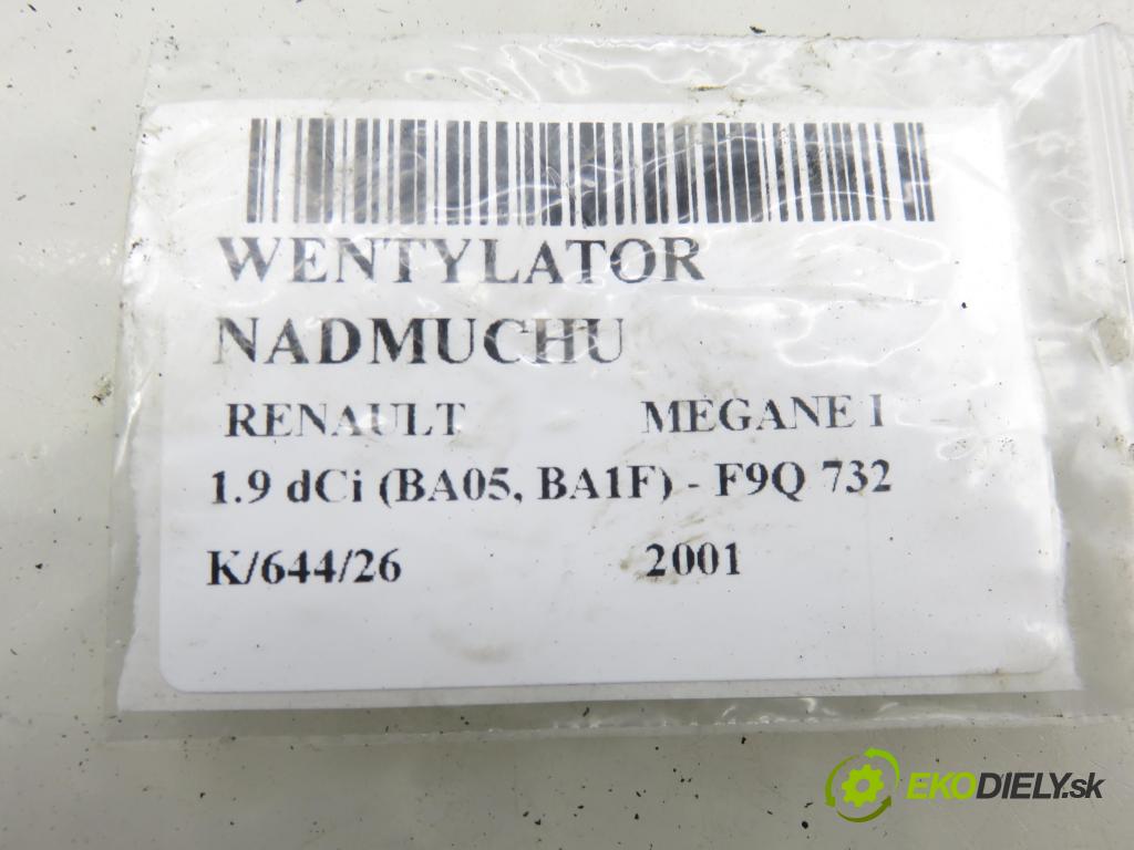 RENAULT MEGANE I (BA0/1_) HB 2001 75,00 1.9 dCi (BA05, BA1F) - F9Q 732 1870,00 Ventilátor vetráku 