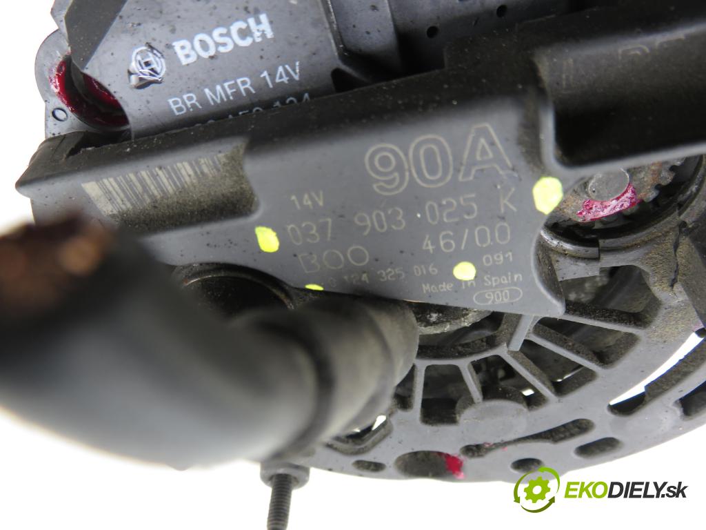 AUDI A2 (8Z0) HB 2001 55,00 1.4 - AUA 1390,00 Alternátor 037903025K ; 0124325016 (Alternátor)