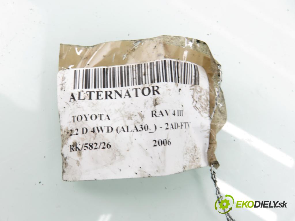 TOYOTA RAV 4 III (_A3_) SUV 2006 100,00 2.2 D 4WD (ALA30_) 136 - 2AD-FTV 2231,00 Alternátor 2706026030 ; 1042104771 (Alternátor)