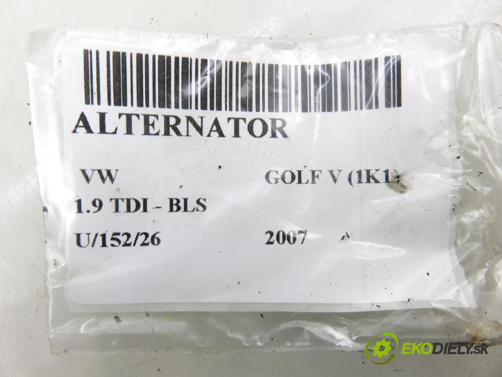 VW GOLF V (1K1) HB 2007 77,00 1.9 TDI - BLS 1896,00 Alternátor 06F903023C (Alternátor)