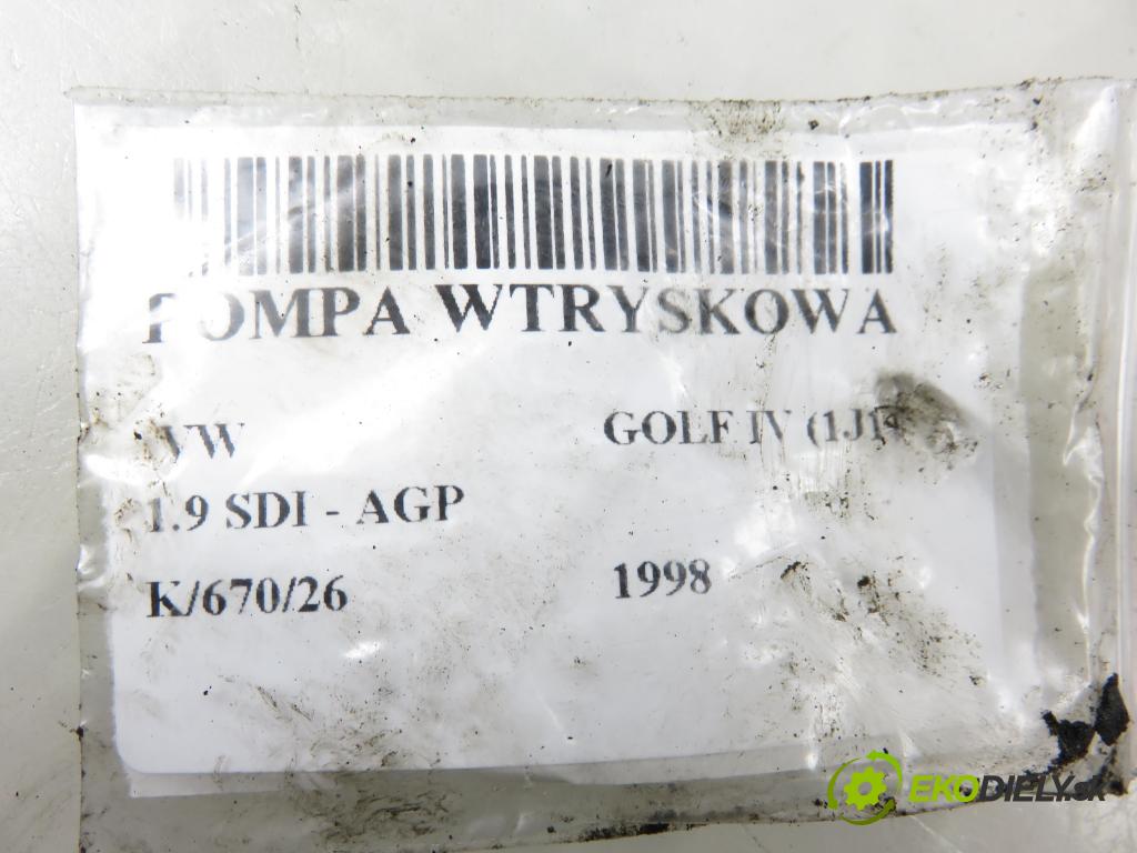 VW GOLF IV (1J1) HB 1998 50,00 1.9 SDI - AGP 1896,00 Pumpa vstrekovacia 038130107B ; 0460404972 (Vstrekovacie čerpadlo)