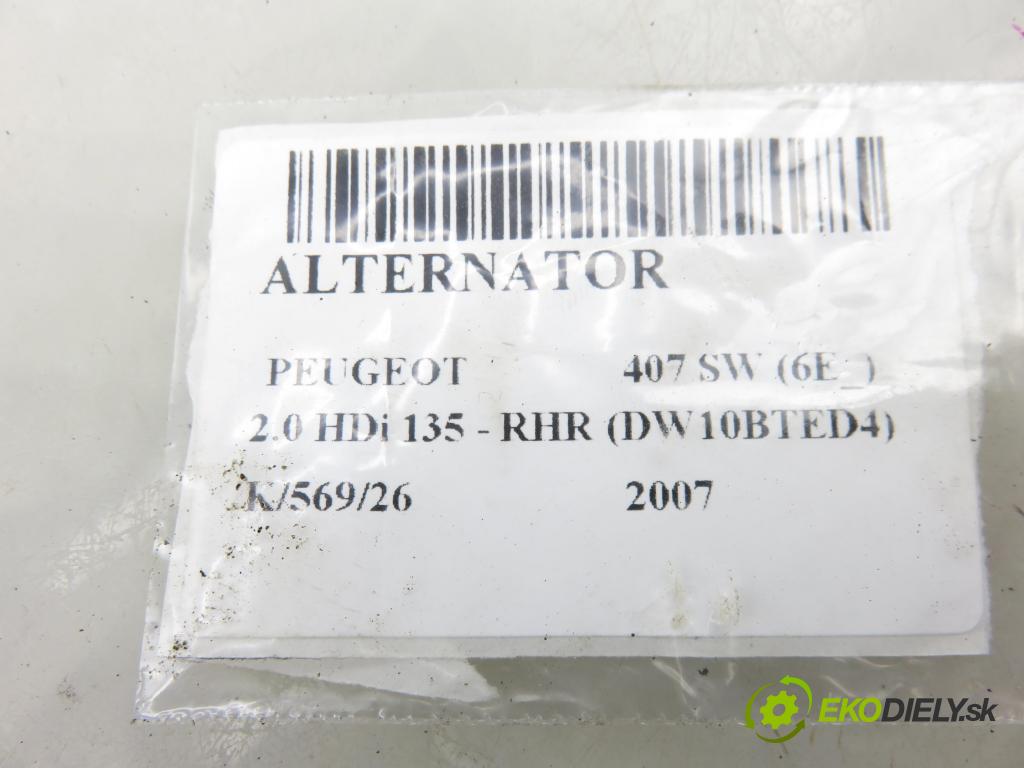 PEUGEOT 407 SW (6E_) KOMBI 2007 100,00 2.0 HDi 135 - RHR 1997,00 Alternátor 9661544880 (Alternátor)