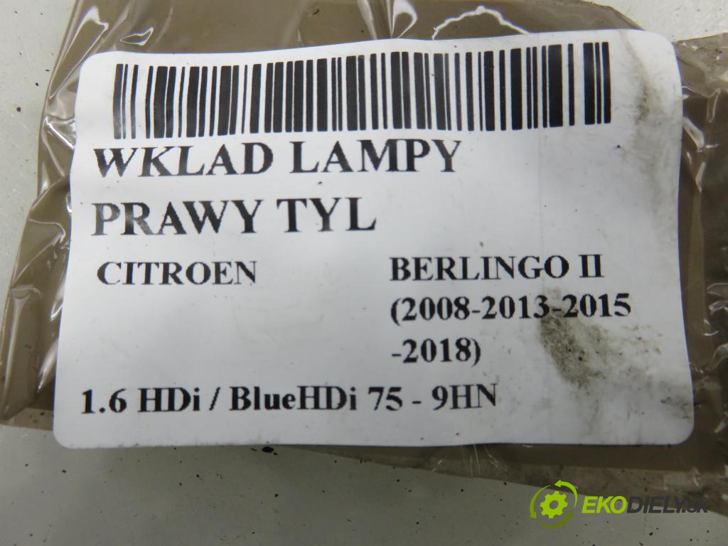 CITROEN BERLINGO Nadwozie pełne/minivan (B9) FURGON 2011 55,00 1.6 HDi / BlueHDi 75 - 9HN (DV6ETED) 1560,00 vložka svetla pravy zadné