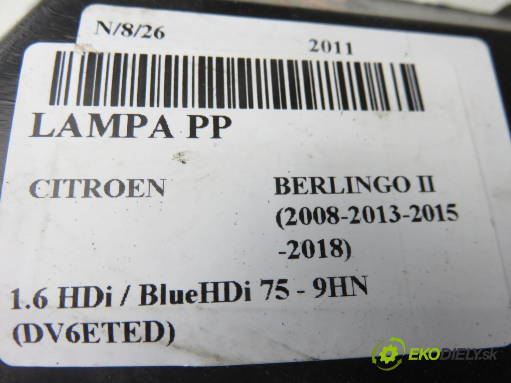 CITROEN BERLINGO Nadwozie pełne/minivan (B9) FURGON 2011 55,00 1.6 HDi / BlueHDi 75 - 9HN (DV6ETED) 1560,00 světlo PP 9682828180