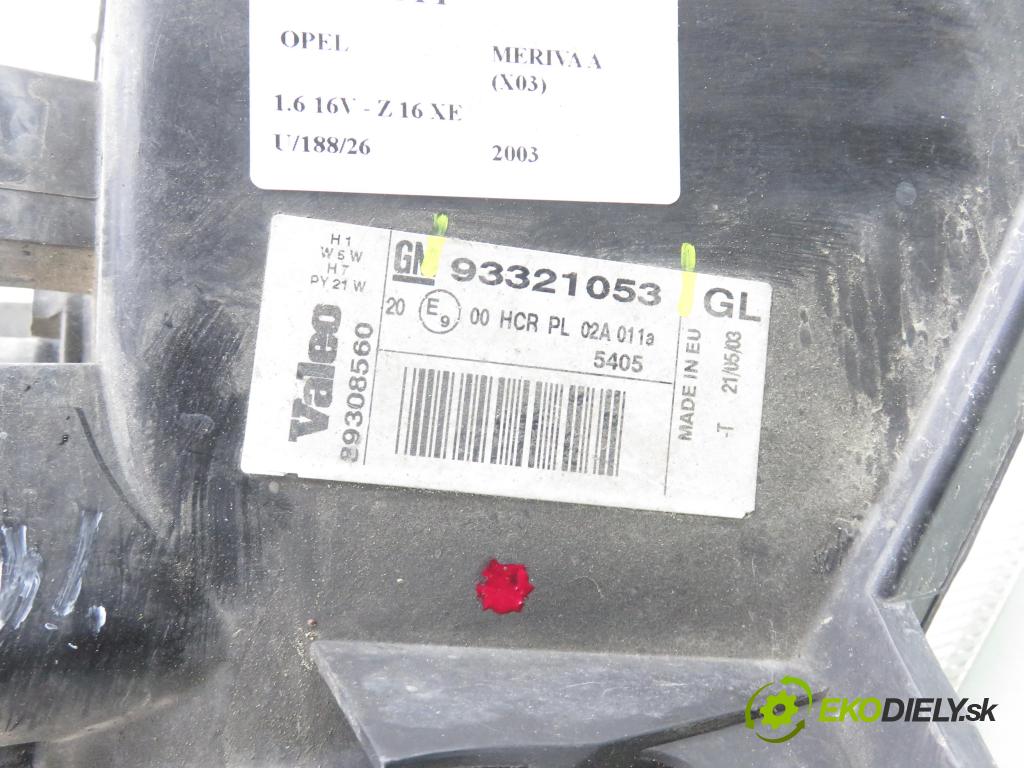 OPEL MERIVA A nadwozie wielkoprzestrzenne (MPV) (X03) MINIVAN 2003 74,00 1.6 16V - Z 16 XE 1598,00 světlo PP 93321053
