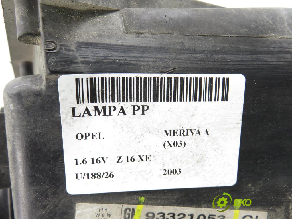OPEL MERIVA A nadwozie wielkoprzestrzenne (MPV) (X03) MINIVAN 2003 74,00 1.6 16V - Z 16 XE 1598,00 světlo PP 93321053