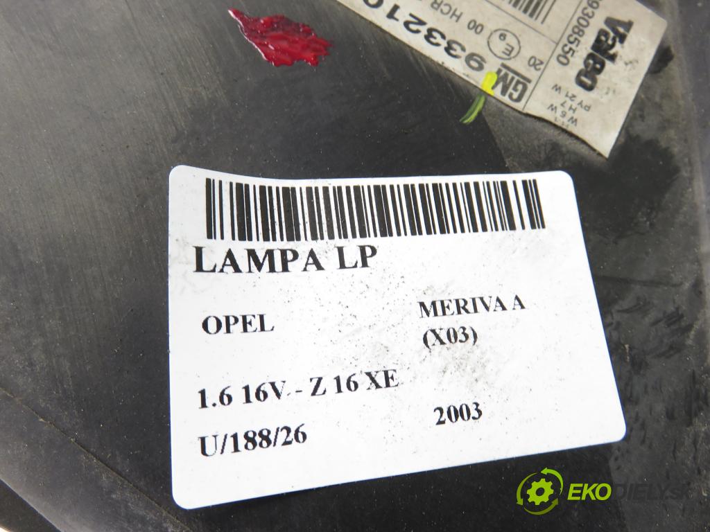 OPEL MERIVA A nadwozie wielkoprzestrzenne (MPV) (X03) MINIVAN 2003 74,00 1.6 16V - Z 16 XE 1598,00 světlo LP 93321052
