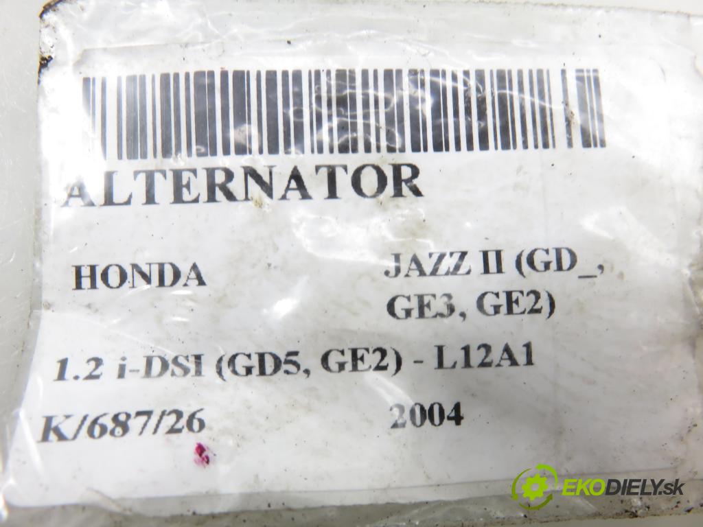 HONDA JAZZ II (GD_, GE3, GE2) HB 2004 57,00 1.2 i-DSI (GD5, GE2) - L12A1 1243,00 Alternátor A5TB0091 ; AHGA56 (Alternátor)
