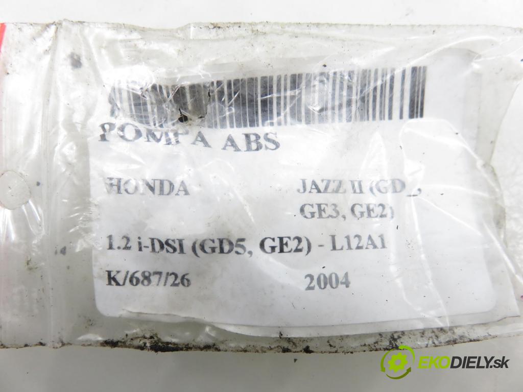 HONDA JAZZ II (GD_, GE3, GE2) HB 2004 57,00 1.2 i-DSI (GD5, GE2) - L12A1 1243,00 Pumpa ABS A4044001396 (Pumpa ABS)