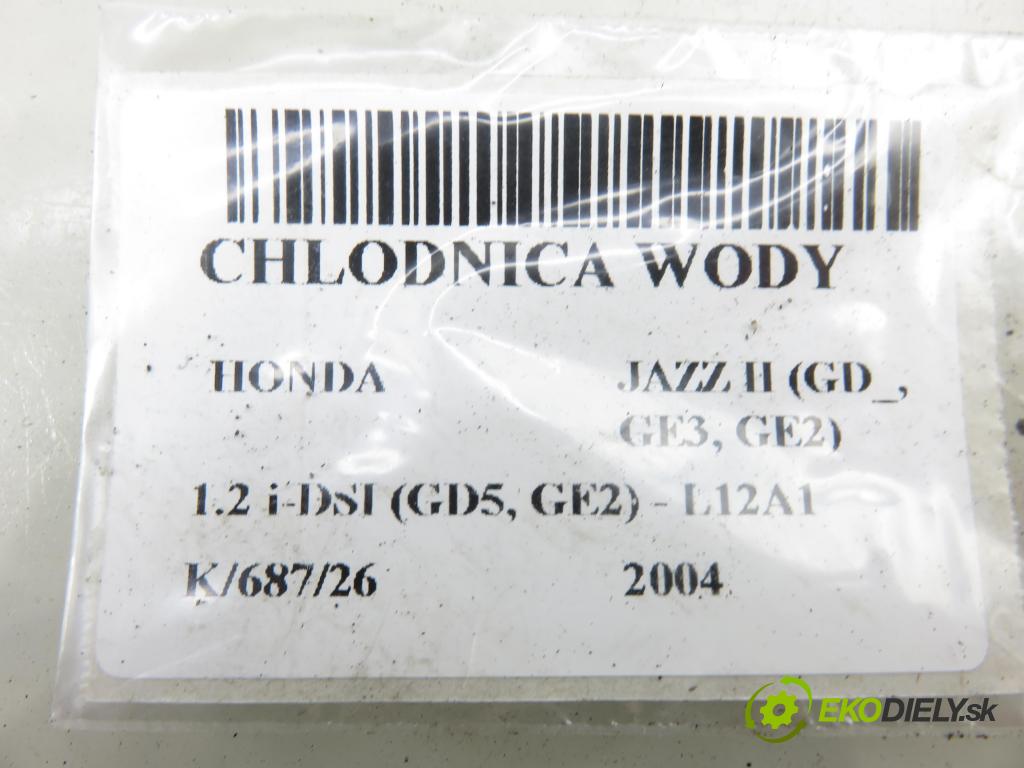 HONDA JAZZ II (GD_, GE3, GE2) HB 2004 57,00 1.2 i-DSI (GD5, GE2) - L12A1 1243,00 chladič vody 0650003070