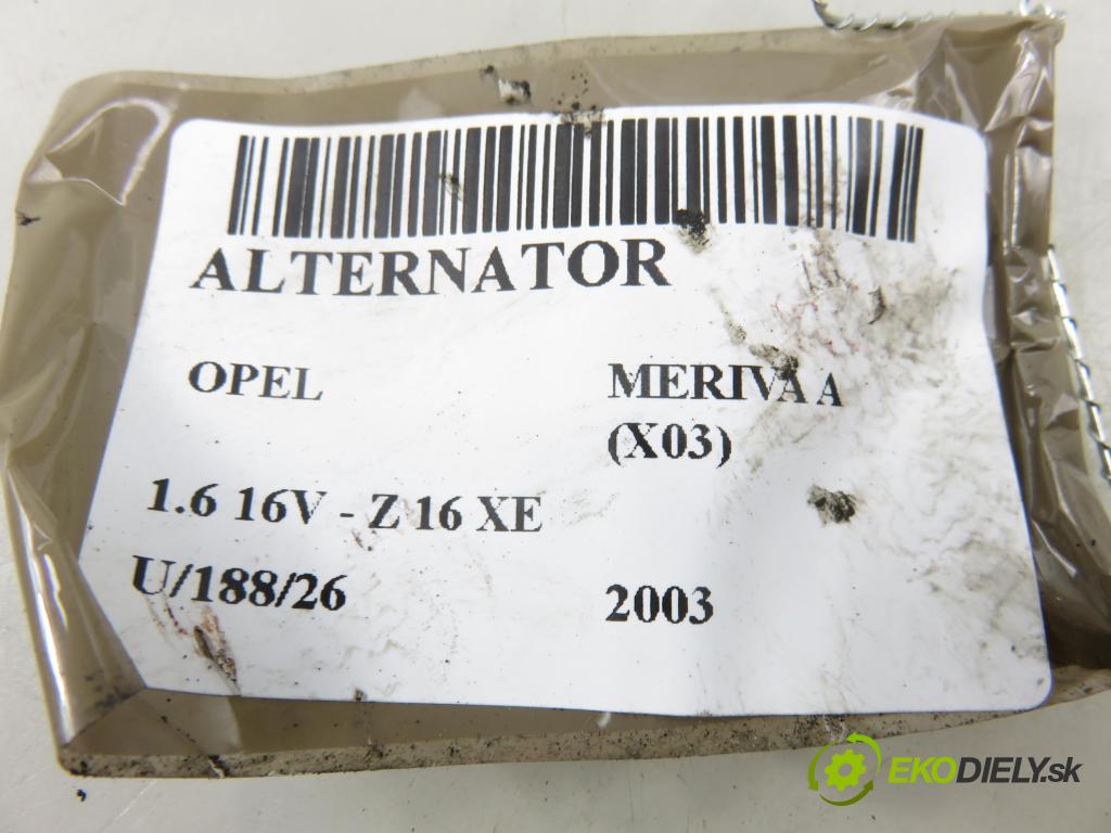 OPEL MERIVA A nadwozie wielkoprzestrzenne (MPV) (X03) MINIVAN 2003 74,00 1.6 16V - Z 16 XE 1598,00 Alternátor 0124425009 ; 13147093 (Alternátor)