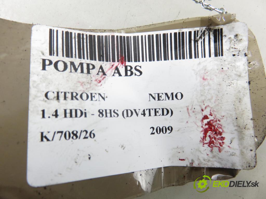 CITROEN NEMO Skrzynia (AA_) FURGON 2009 50,00 1.4 HDi - 8HS (DV4TED) 1398,00 Pumpa ABS 0265800662 ; 0265231997 ; 51801321 (Pumpa ABS)