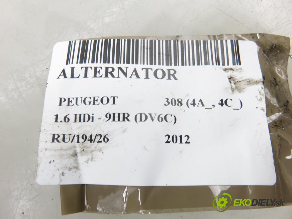 PEUGEOT 308 (4A_, 4C_) HB 2012 0,00 1.6 HDi - 9HR (DV6C) 1560,00 Alternátor 9675753680 (Alternátor)