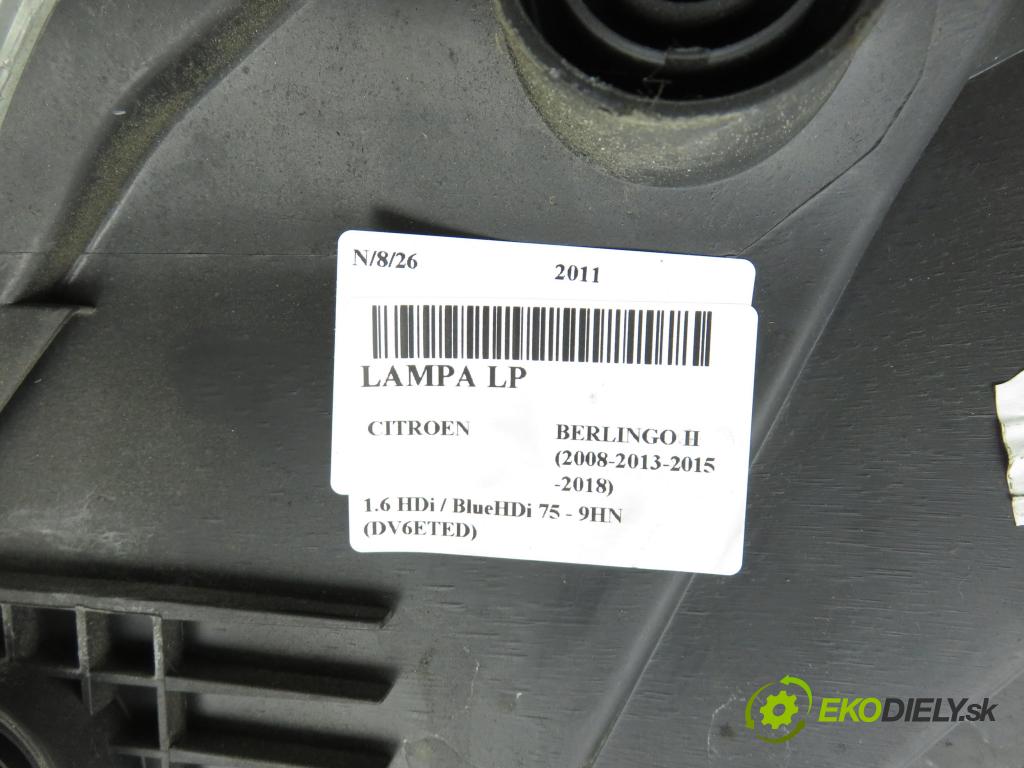 CITROEN BERLINGO Nadwozie pełne/minivan (B9) FURGON 2011 55,00 1.6 HDi / BlueHDi 75 - 9HN (DV6ETED) 1560,00 světlo LP 9682828280 ; 89318031
