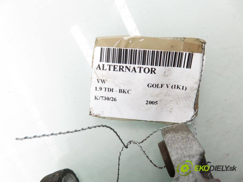 VW GOLF V (1K1) HB 2005 77,00 1.9 TDI PD 105 - BKC 1896,00 Alternátor 06F903023C (Alternátor)