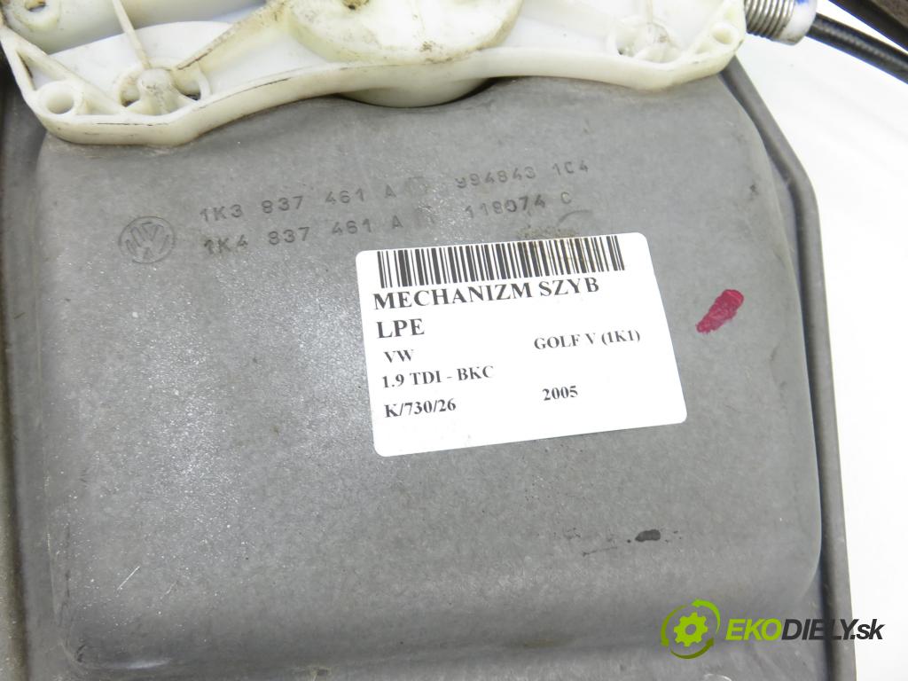 VW GOLF V (1K1) HB 2005 77,00 1.9 TDI PD 105 - BKC 1896,00 Mechanizmus okien 1K4837401E ; 1K0959793C