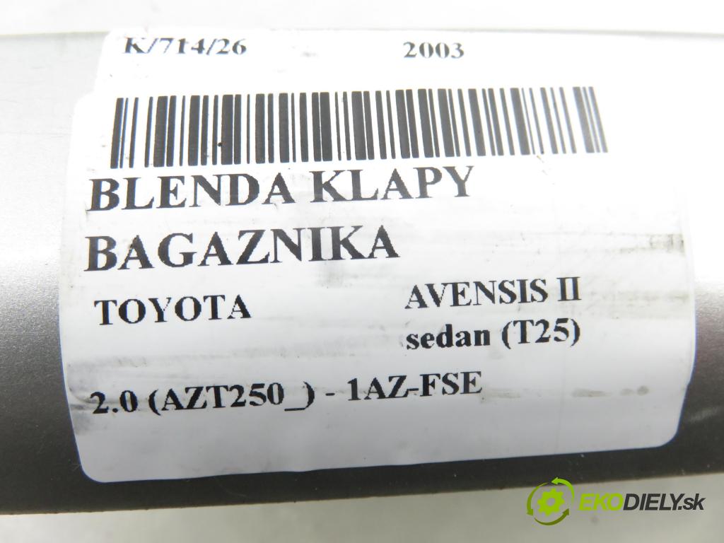 TOYOTA AVENSIS sedan (_T25_) SEDAN 2003 108,00 2.0 (AZT250_) - 1AZ-FSE 1998,00 Zadné čelo dverí kufor 7680105060