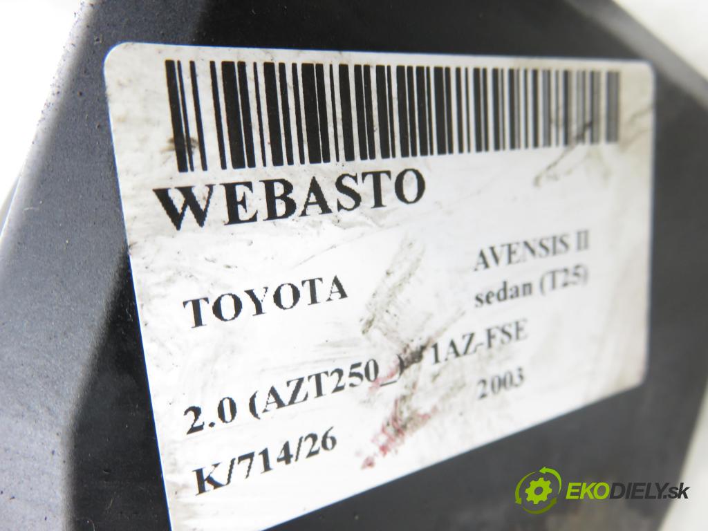TOYOTA AVENSIS sedan (_T25_) SEDAN 2003 108,00 2.0 (AZT250_) - 1AZ-FSE 1998,00 Webasto 66724C ; 9010123B ; 9010126A (Webasto (nezávislé kúrenie))