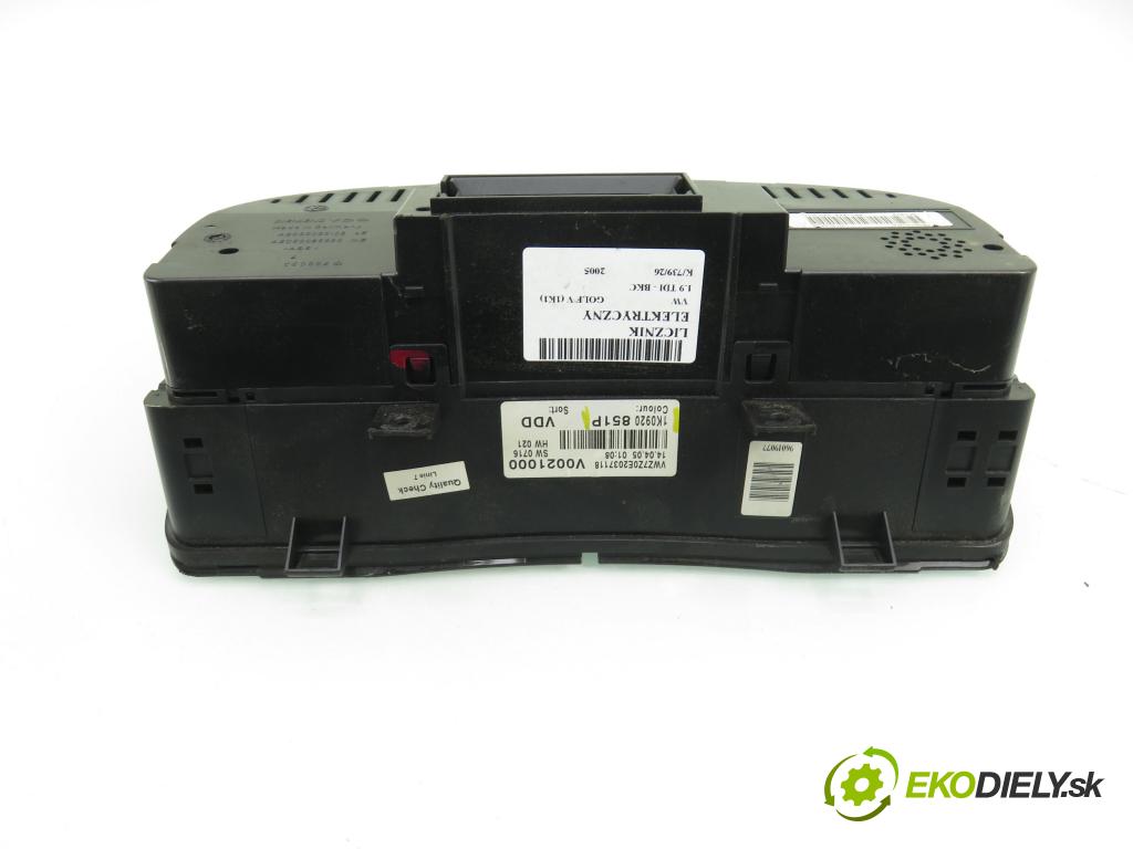VW GOLF V (1K1) HB 2005 77,00 1.9 TDI PD 105 - BKC 1896,00 prístrojovka elektrický 1K0920851P