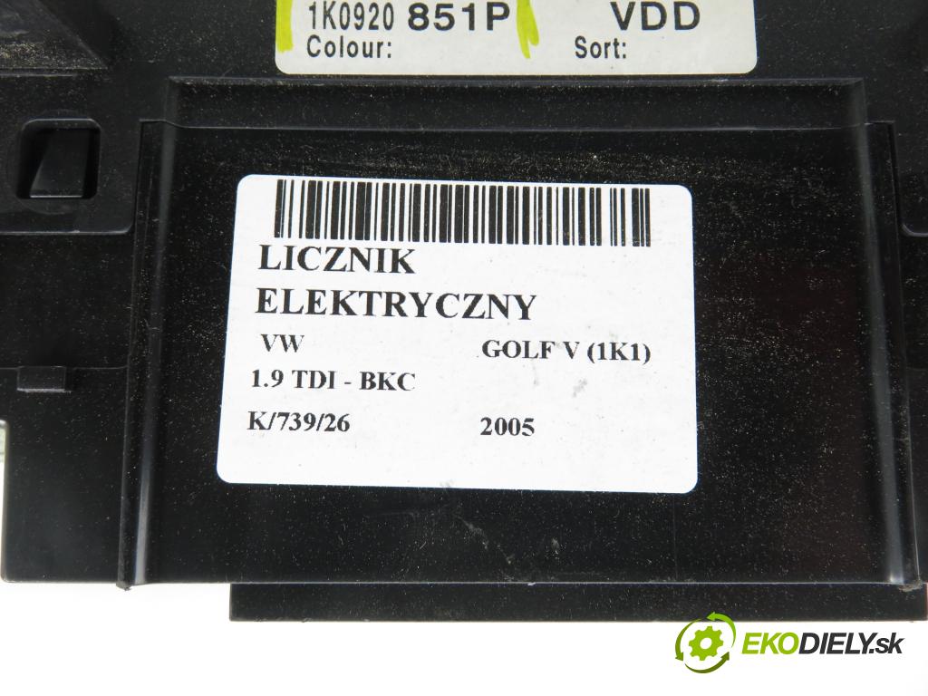 VW GOLF V (1K1) HB 2005 77,00 1.9 TDI PD 105 - BKC 1896,00 prístrojovka elektrický 1K0920851P