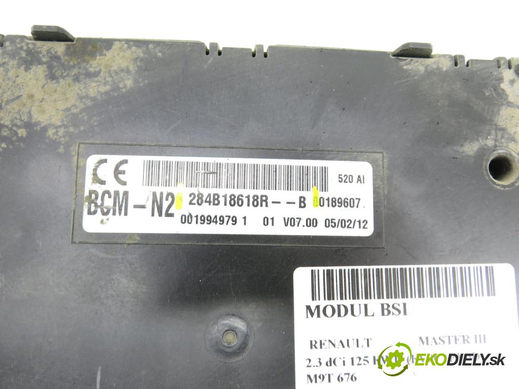 RENAULT MASTER III Skrzynia (FV) FURGON 2012 92,00 2.3 dCi 125 FWD (FV0C, FV0D) - M9T 676 2298,00 MODUL BCM 284B18618R ; 284B18618RB