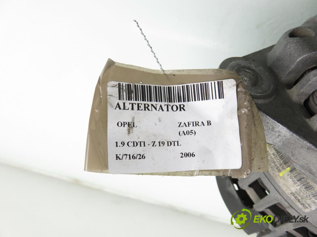 OPEL ZAFIRA B (A05) MINIVAN 2006 74,00 1.9 CDTI 8V 101 - Z 19 DTL 1910,00 Alternátor MS1022118661 ; 93180104 (Alternátor)