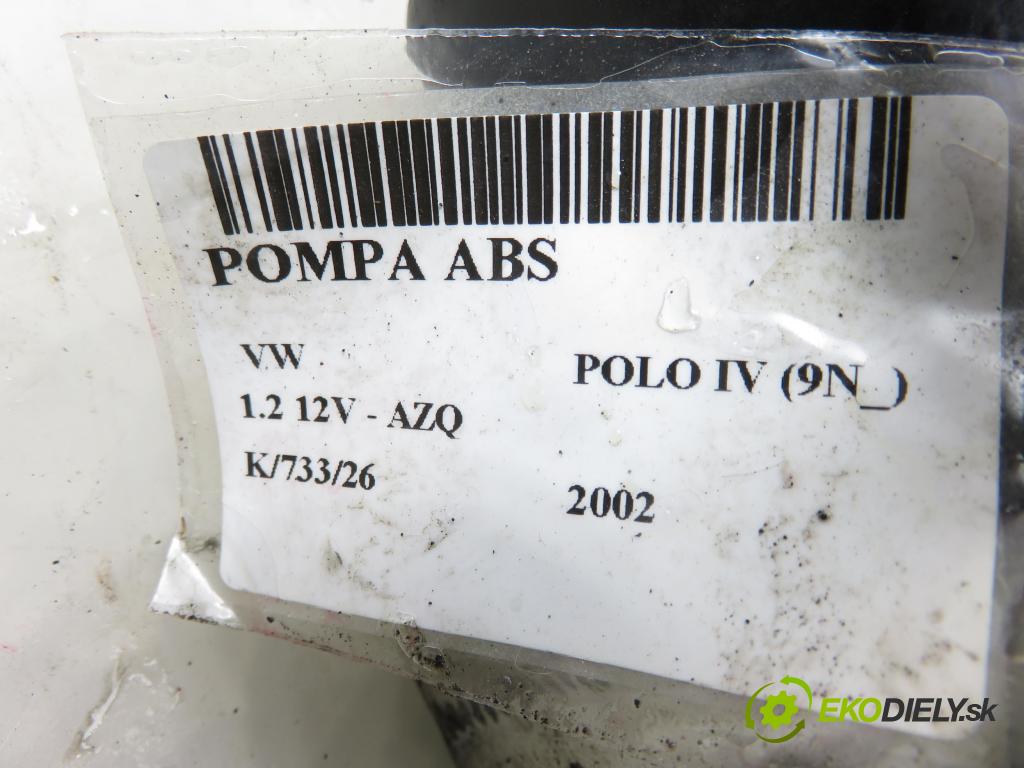VW POLO (9N_) HB 2002 47,00 1.2 12V 64 - AZQ 1198,00 Pumpa ABS 0265950073 ; 0265225160 ; 6Q0614517E (Pumpa ABS)