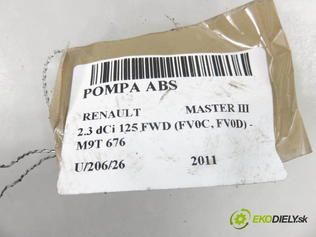 RENAULT MASTER III Skrzynia (FV) FURGON 2011 92,00 2.3 dCi 125 FWD (FV0C, FV0D) - M9T 676 2298,00 pumpa ABS 476600053R ; 0265800737 ; 0265237015 (Pumpa ABS)