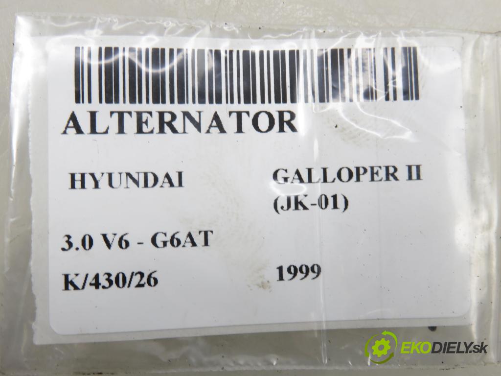 HYUNDAI GALLOPER II (JK-01) TERENOWY 1999 104,00 3.0 V6 - G6AT 2972,00 Alternátor 3730036030 ; AB190205 (Alternátor)