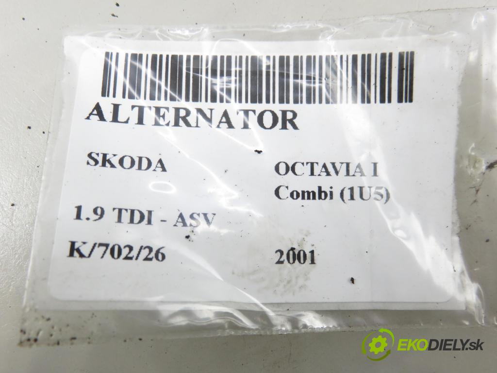 SKODA OCTAVIA I Combi (1U5) KOMBI 2001 81,00 1.9 TDI 110 - ASV 1896,00 Alternátor 038903023L ; 0124325001 (Alternátor)