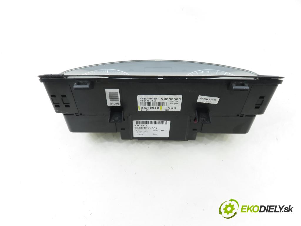 VW GOLF V (1K1) HB 2006 66,00 1.9 TDI - BXF 1896,00 Prístrojovka elektrický 1K0920863B