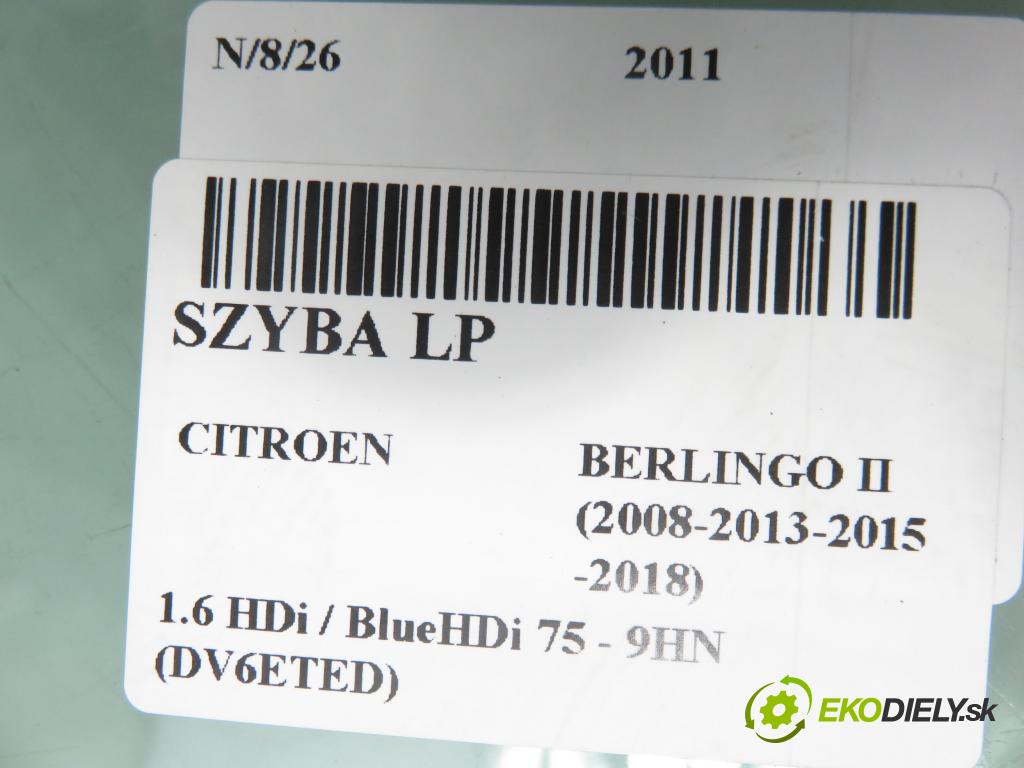 CITROEN BERLINGO Nadwozie pełne/minivan (B9) FURGON 2011 55,00 1.6 HDi / BlueHDi 75 - 9HN (DV6ETED) 1560,00 okno LP 