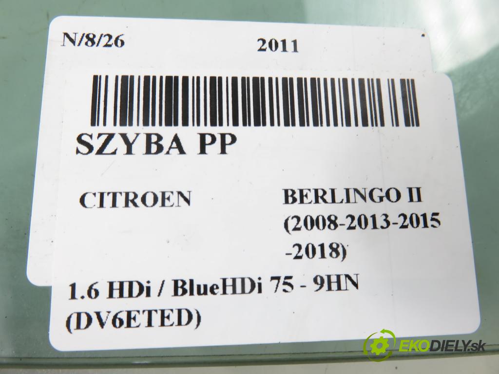 CITROEN BERLINGO Nadwozie pełne/minivan (B9) FURGON 2011 55,00 1.6 HDi / BlueHDi 75 - 9HN (DV6ETED) 1560,00 okno PP 
