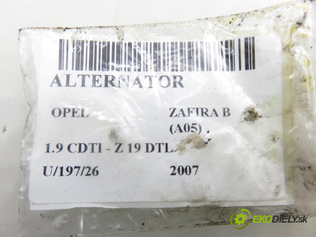 OPEL ZAFIRA B (A05) MINIVAN 2007 74,00 1.9 CDTI 8V 101 - Z 19 DTL 1910,00 Alternátor 13229990AR ; 0124325172 (Alternátor)