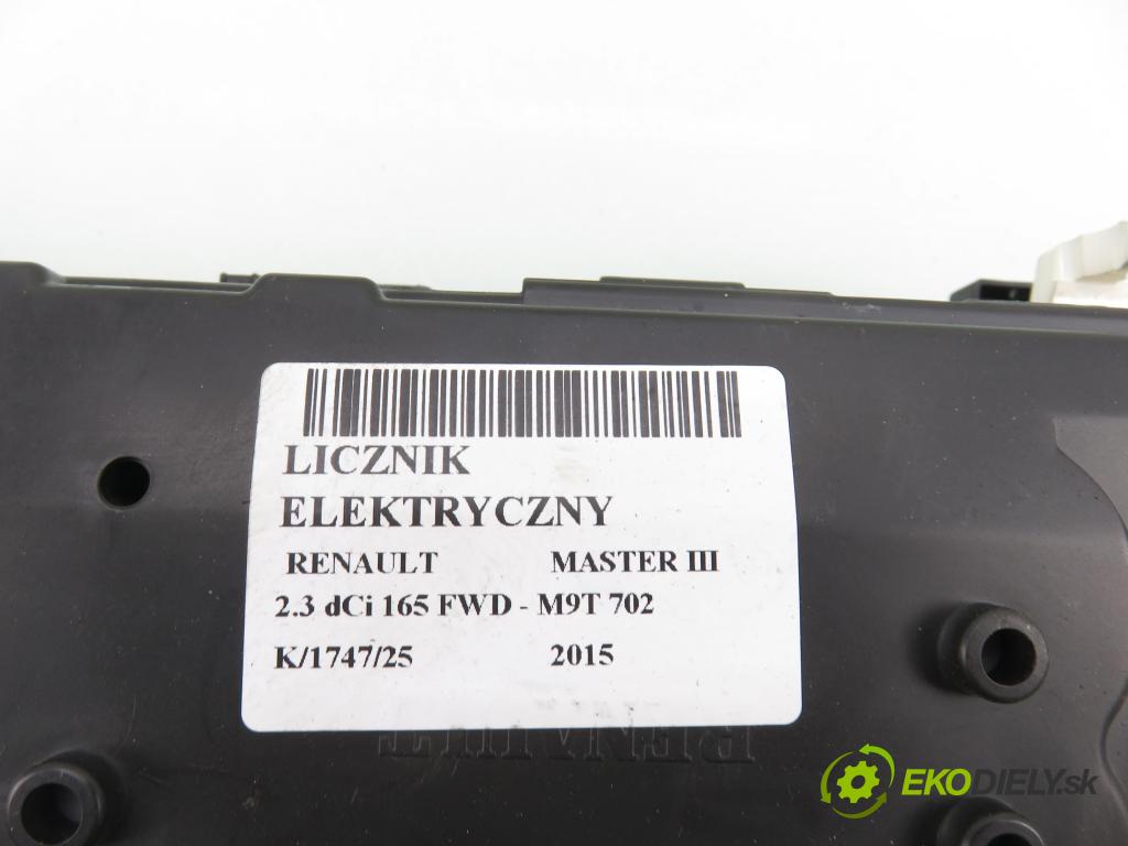 RENAULT MASTER III Platforma / podwozie (EV, HV, UV) KABINA/PLATFORMA 2015 120,00 2.3 dCi 165 FWD - M9T 702 2298,00 Prístrojovka elektrický P248104860R