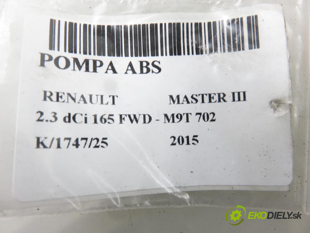 RENAULT MASTER III Platforma / podwozie (EV, HV, UV) KABINA/PLATFORMA 2015 120,00 2.3 dCi 165 FWD - M9T 702 2298,00 Pumpa ABS 0265956149 ; 2265106516 ; 476607353R (Pumpa ABS)
