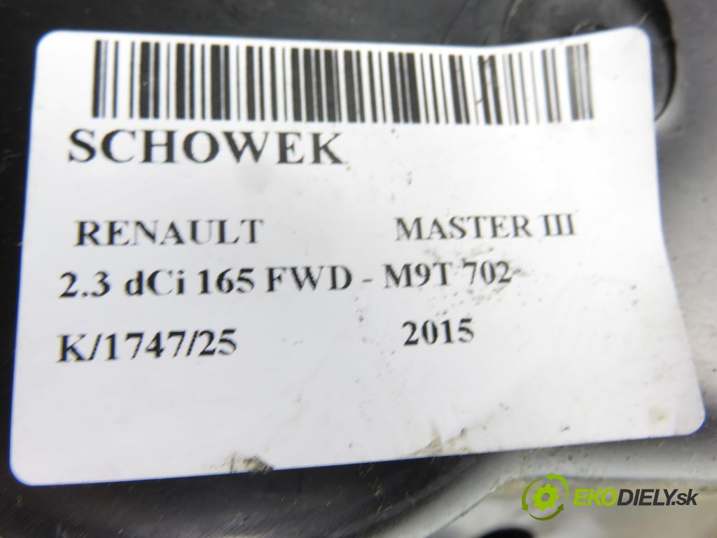 RENAULT MASTER III Platforma / podwozie (EV, HV, UV) KABINA/PLATFORMA 2015 120,00 2.3 dCi 165 FWD - M9T 702 2298,00 Priehradka, kastlík 685000045R